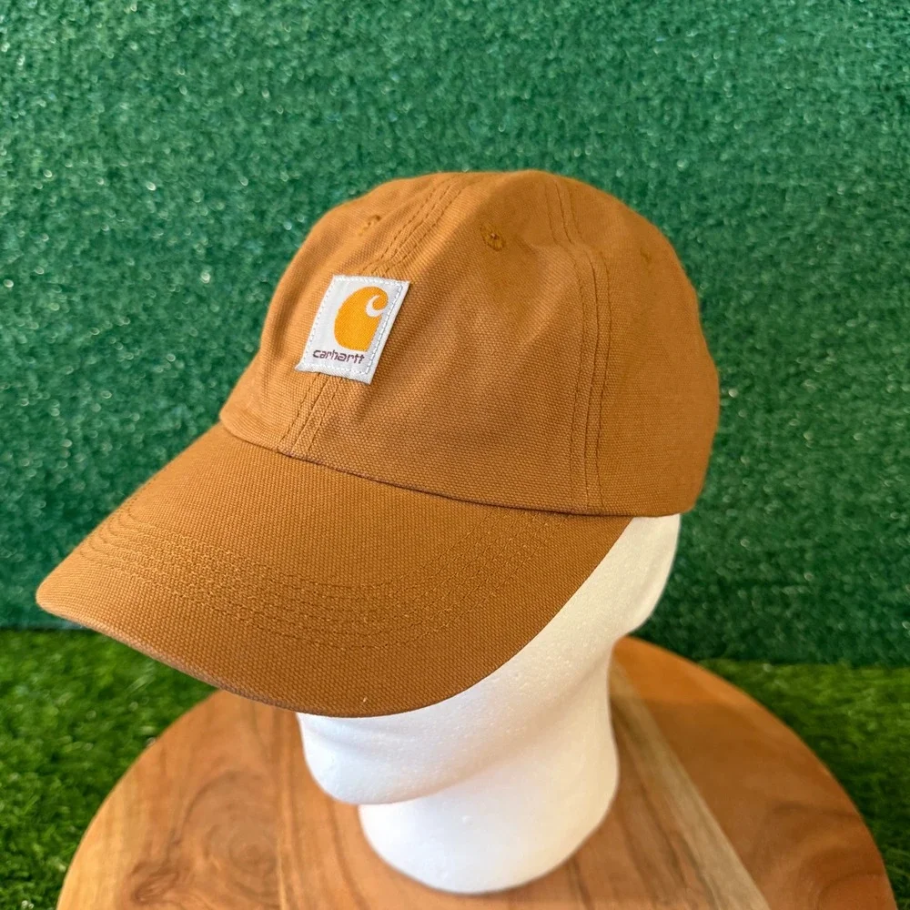 Carhartt‎ Canvas Logo Hat Kids OSFA Brown Adjustable Strap Baseball Cap